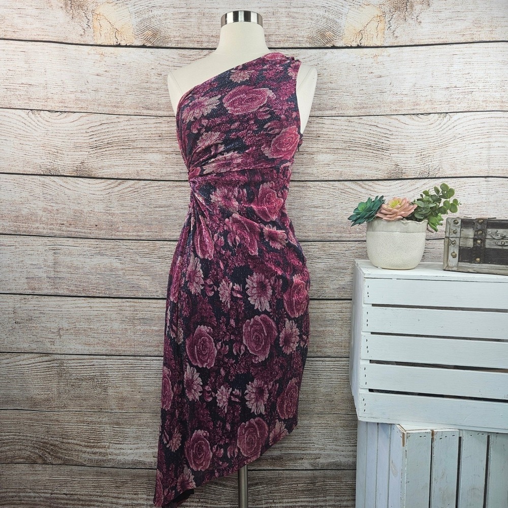 NWT Dress Forum One Shoulder Floral Print Party Cocktail Dress - Size S